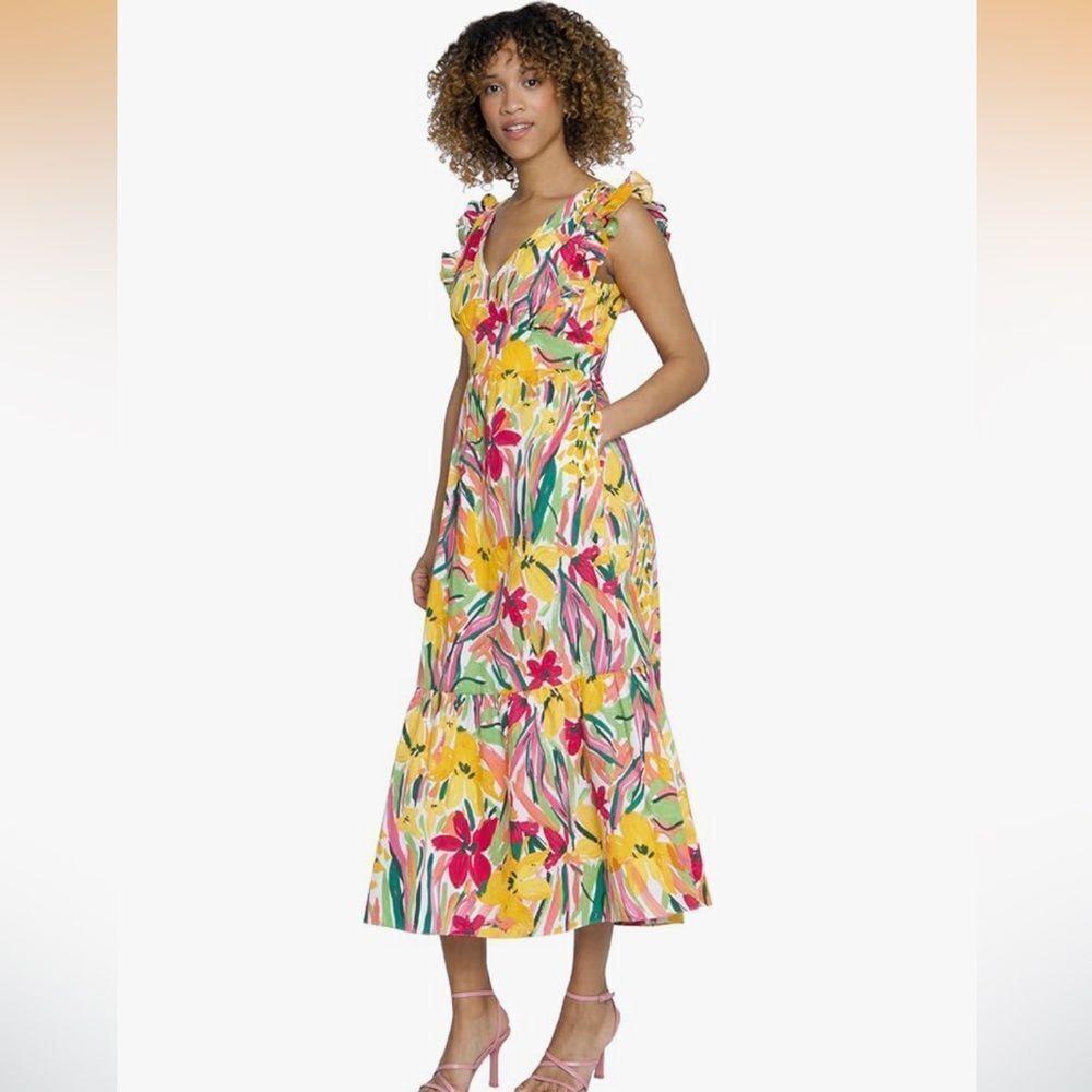 Maggy London Destiny Floral Ruffled  Dress Size 16 Spring Wedding